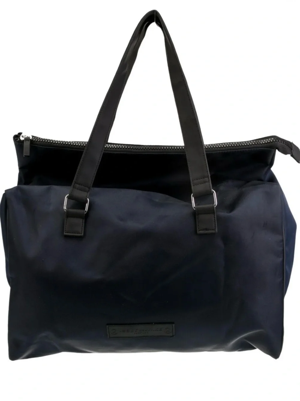 Issey Miyake Navy Nylon Travel Tote Bag Zip Top Leather Trim NWT Large Carryall